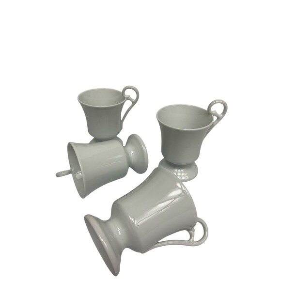 Limoges Footed White Porcelain Mugs Cups Scrolled Handles Set Of 4 France - Picture 3 of 7